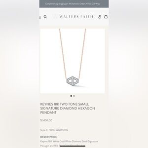 Walters Faith- Keynes Small Signature Two Tone Diamond Hex Necklace retail $1450